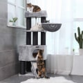 Miniatyrbild 7 av 8: Rootz Cat Trees House - Dubbelgolv - Ändra riktning - skrapstolpe - tjocka stammar - Utsiktsplattform - Platssparande katt - Carb Certified Chipboard