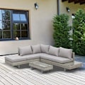Miniatyrbillede 3 af 10: Rootz Havesiddesæt - Rattan Lounge Sæt - Sofasæt - Tebordssæt - Grå/Brun