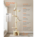 Miniatyrbillede 3 af 6: Rootz Cat Tree Ceiling High - Ridsestolpe - Kradser - Højdejustering - Beige - MDF, krydsfiner, plys, sisal - 45 cm x 30 cm x (231-291 cm)