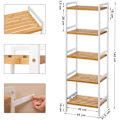 Miniatyrbillede 3 af 9: Rootz reol - Opbevaringsstativ - Køkkenskab - Bambus - Hvid - Beige - 5 niveauer - 45 x 31,5 x 142 cm