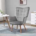 Miniatyrbillede 2 af 6: Rootz Lænestol I Retro Design - Læsestol - Velvet Look - Grå - 71cm x 76cm x 101cm