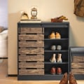 Miniatyrbillede 2 af 7: Rootz Modern skænk med skydedør - Kommode - Skoskab - Alsidig opbevaring - Justerbare hylder - Holdbart PB-materiale - 80cm x 89cm x 35cm