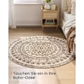 Miniatyrbild 2 av 6: Rootz Round Boho Style Matta - Cappuccino Beige - Polyesterfilt TPR - Lätt - 120 cm diameter - 1,6 kg - Utomhusmatta för inomhusbruk