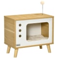 Miniatyrbild 1 av 7: Rootz Cat House - TV Design Cat Cave Inkluderar leksak - Tvättbar kudde - Ek + Beige + Vit - 50cm x 28cm x 43cm