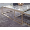 Miniatyrbild 2 av 7: Rootz design soffbordsset med 2 vit marmoroptik kantig - Soffbord 2-delad bordsram metall guld - Ädla vardagsrumsbord - Moderna häckbord
