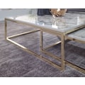 Miniatyrbillede 2 af 7: Rootz design sofabord sæt med 2 hvid marmor optik kantet - Sofaborde 2-delt bordstel metal guld - Ædle stueborde - Moderne redeborde