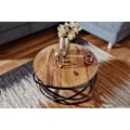Miniatyrbillede 3 af 7: Rootz sofabord 60x30x60 cm Sheesham massivt træ - metal sofabord - Design stuebord rundt - Stuebord industribrun - Designer træbord sofabord massivt -