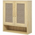 Miniatyrbillede 1 af 6: Rootz Wall Mount Badeværelse Skab - Vægskabinet - Boho -opbevaring - Fugtbestandig rottingdøre - 59 cm x 20 cm x 66,5 cm - Brun