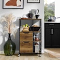Miniatyrbillede 2 af 7: Rootz Køkkenvogn - Serveringsvogn - Multifunktionsskab - 3 hylder, 3 store skuffer, Mobil med bremser - 53cm x 89cm x 37cm