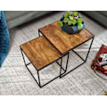 Miniatyrbild 3 av 7: Rootz vardagsrumsbord set med 2 mango massivt trä - metall sidobord fyrkantigt - Design sidobord Industriell - Soffbord Fyrkantigt soffbord - Bordsund