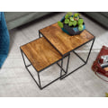 Miniatyrbillede 3 af 7: Rootz stuebord sæt af 2 mango massivt træ - metal sidebord firkantet - Design sidebord Industrielt - Sofabord Firkantet sofabord - Dækkeserviet 2-delt