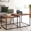 Miniatyrbillede 6 af 7: Rootz stuebord sæt af 2 akacie massivt træ - metal sidebord kantet - Design sofabord med metal ben Sofabord - 2-delt dækkeserviet indskudsbord