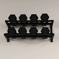Miniatyrbillede 6 af 7: Rootz håndvægtstativ - Håndvægtstativ - 2 niveauer - Kettlebells - Sikker opbevaring - Yogamåtter - Kapacitet 70 Kg - Stålramme - Sort - 98x40x35 cm