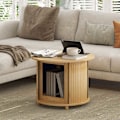 Miniatyrbild 9 av 11: Rootz Round Side Table - Kaffe Round Table - Bambu Sofa Table - Dold förvaring, skjutdörr - Ø60 x 45 cm, har 20 kg