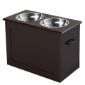Miniatyrbillede 1 af 5: Rootz foderstation - 2 foderskåle i rustfrit stål - Skjult opbevaring - Hvid + Sølv - 60 cm x 30 cm x 41 cm