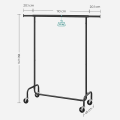 Miniatyrbillede 3 af 3: Rootz Tøjstativ - Tøjstativ på hjul - Tøjstativ - Knagestativ - Stående tøjstativ - Mat Sort - 45 x (110-150) x 160 cm