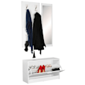 Miniatyrbillede 3 af 7: Rootz væghængt garderobe med spejl & skoskab spånplade hvid - Modern Hallway Compact Garderobe til jakker & sko - komplet garderobe