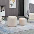 Miniatyrbild 2 av 7: Rootz Set of 2 Palls - Foot Palls - Lagringslådor - Space Saving Design - Ø40 x 41h, Ø30 x 32h cm - White Velor Fabric