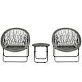 Miniatyrbillede 1 af 6: Rootz 3-delt Rattan Look Havemøbelsæt - 2 Stole - 1 Bord - Sammenklappelig - Syntetisk Rattan - Grå - 76W x 77D x 78H cm