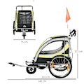 Miniatyrbillede 3 af 4: Rootz 2-i-1 cykeltrailer - Til 2 børn - Glidefunktion - Regnslag - Bremse - Oxford stof - Gul + Sort - 142cm x 75cm x 101cm