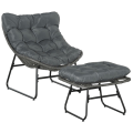 Miniatyrbild 1 av 7: Rootz Rattan Relax Stol med fotpall - Trädgårdsstol - Utomhusstol med rotting med dyna - Stål - Polyester - Grå - 69 x 76 x 70 cm