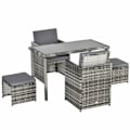 Miniatyrbillede 7 af 7: Rootz Poly Rattan siddegruppe - Spisesæt - Havesæt - 5 stykker med hynder - Grå - 120L x 60W x 72H cm
