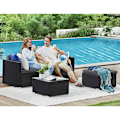 Pikkukuva 2 / 8: Rootz 4-osainen patiohuonekalusetti - Ulkosohva - Rakkaus - Sohvapöytä - PE-polyrottinki - VFT-pehmuste - 60cm x 173cm x 66cm