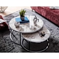 Miniatyrbild 3 av 7: Rootz soffbordsset om 2 soffbord i vit silvermarmorlook runt modernt - Sidobord 2-delat metall - Runda vardagsrumsbord - Designa häckbord