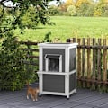 Miniatyrbillede 2 af 6: Rootz Cat House - To niveauer - Udendørs - Vejrbestandigt - Grantræ - Hvid + Grå - 60 cm x 60 cm x 81,5 cm