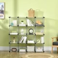 Miniatyrbillede 2 af 6: Rootz modulhylde med 16 separate kasser - Egetræshammer - Sorte ABS-stik - Hvid plade - Sort + Hvid - 125L x 32W x 125H cm