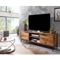 Miniatyrbillede 5 af 7: Rootz lowboard massivt sheesham træ 147x51x38 cm tv kommode med to døre - Design tv skab høj - tv stand tv skab moderne - tv kommode stue