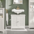 Miniatyrbillede 2 af 8: Rootz White Badeværelsesvask underskab - Opbevaringsskab - Lameldør Design - Skimmelforebyggelse - Luftgennemtrængelig - Dekorativ - 60cm x 58cm x 34c