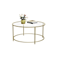 Miniatyrbillede 1 af 6: Rootz sofabord - Rundt sofabord med glasoverflade - Rundt sidebord - Sidebord af metalben - Stilfuldt rundt sidebord - Hærdet glas - Guld - 84 x 84 x