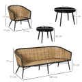 Miniatyrbild 3 av 8: Rootz Soffset - Rattan Look 5 delar soffset - Möbelset - Modernt soffset - Med två sidobord - Grå/Naturlig/Svart