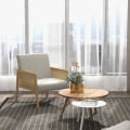 Miniatyrbillede 2 af 10: Rootz Accent Chair - Lounge Chair - Afslappende stol - Rattan Look Armlæn - Åndbart stof - Gulvbeskyttere - 65,5 cm x 72 cm x 78 cm - Naturligt træram
