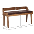 Miniatyrbillede 5 af 7: Rootz bænk ægte læder - massivt træ bænk 108x63x43 cm - Polstret bænk med ryglæn Bænk entre soveværelse brun - Lille læder sengebænk