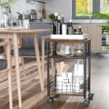 Miniatyrbillede 2 af 7: Rootz Køkkenvogn - Serveringsvogn - Industrielt design - 1 hylde 1 opbevaringskurv 4 hjul - spånplade/stål - sort/brun - 40 cm x 30 cm x 62 cm