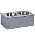Miniatyrbillede 1 af 6: Rootz Foderstation - Forhøjet foderstation - 2 foderskåle hver 2 liter - Rustfrit stål - Med skuffe - Til mellemstore hunde - Grå - 60 x 30 x 24 cm