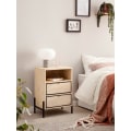Miniatyrbillede 3 af 7: Rootz Modern Sengebord - Natbord - Endebord - Metal og træ - 43 cm x 60 cm x 30 cm - Håndlavet - Unikt design - Skuffe og rum - Lysebrun og sort - 5 k