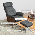 Miniatyrbillede 8 af 11: Rootz Relaxation Stol med afføring - Liggende drejestol - Læder Look lænestol - 360 ° Rotation - 80W x 84d x 108H cm