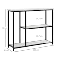 Miniatyrbillede 3 af 6: Rootz konsolbord - Industrielt design - Elegant imiteret marmor - 2 hylder - Marmoreffekt - Robust stålstel - Sort + Hvid - 100L x 30W x 80H cm