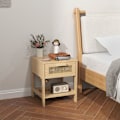 Pikkukuva 2 / 10: Rootz Bedside Night -kaappi - sivupöytä laatikolla - MDF - Rattan Design - 40 x 40 x 48,4 cm