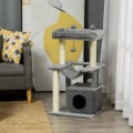 Miniatyrbild 6 av 7: Rootz Cat Tree - Skrapstolpe med hängmatta - Lekträd - Cat Cave - Cat Climbing Tree - Plysch Sisal - Grå - 48L x 48W x 90H cm
