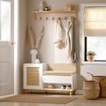 Miniatyrbillede 3 af 7: Rootz skoskab med bænk - Entryway Organizer - Opbevaringsenhed - MDF og fyrretræ konstruktion - Justerbar hylde - Formbeskyttelse - Komfortable siddep