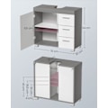 Miniatyrbillede 5 af 6: Rootz Hvid-Cement Grå Vask Underskab - Badeværelsesvask - Opbevaringsenhed - MDF-konstruktion - Rummeligt design - Nem montering - 30cm x 70cm x 64cm