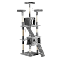 Miniatyrbild 1 av 8: Rootz Scratching Post - Cat Tree - Cat Climbing Tree - Climbing Tree - Cat Tree Scratching House - With Cat Cave - Grey - 50 x 50 x 170 cm