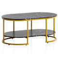 Miniatyrbillede 7 af 7: Moderne rektangulært sofabord - Sort og guld - Marmorlook - Afrundede hjørner - 100 cm x 60 cm x 45 cm - Opbevaringsområde - Robust metalstel - Elegan