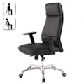 Miniatyrbild 2 av 7: Rootz kontorsstol äkta läder svart ergonomisk med nackstöd - Design Executive stol Ergonomiskt skrivbord med tiltfunktion - Vridstol med armstöd X-XL