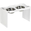 Miniatyrbillede 1 af 6: Rootz Foderstation - Skålstativ - Hundefoderstation - 2 fodringsskåle - Til store hunde - Rustfrit stål/MDF - Hvid - 63 x 30 x 24cm