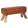 Pikkukuva 1 / 7: Rootz penkki aitoa nahkaa - massiivipuuta 89x46x35 cm nahkaa Modern Turnbock - Springbok nahkajakkara - Pehmustettu jakkara voimistelupenkki